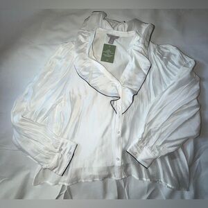 H&M White  Blouse with Black Trim